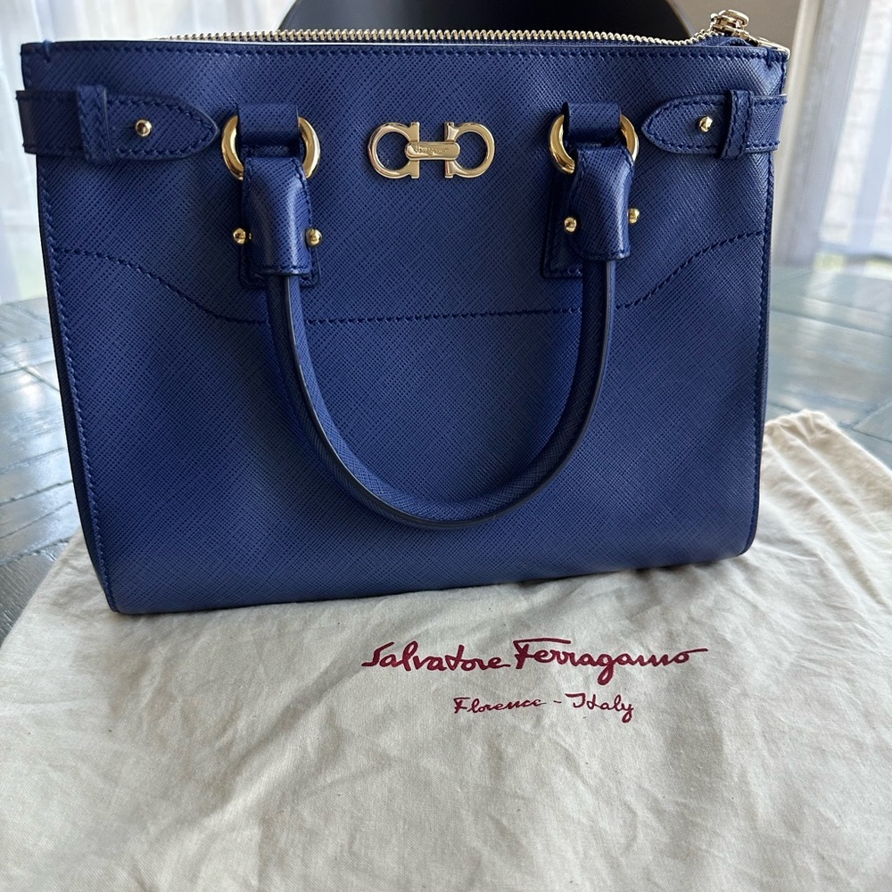 Salvatore Ferragamo Medium Blue Batik Leather Tote